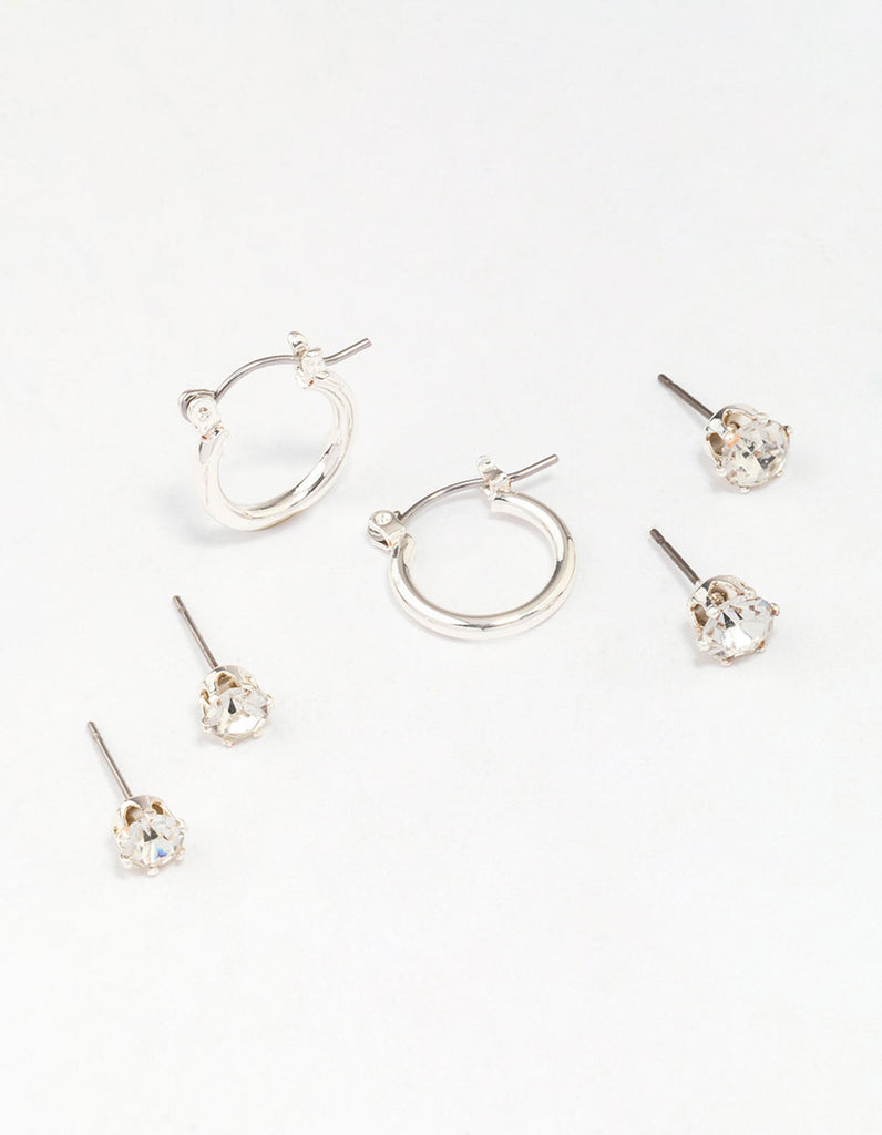 Silver Diamante Stud Hoop Earring 3-Pack Lovisa