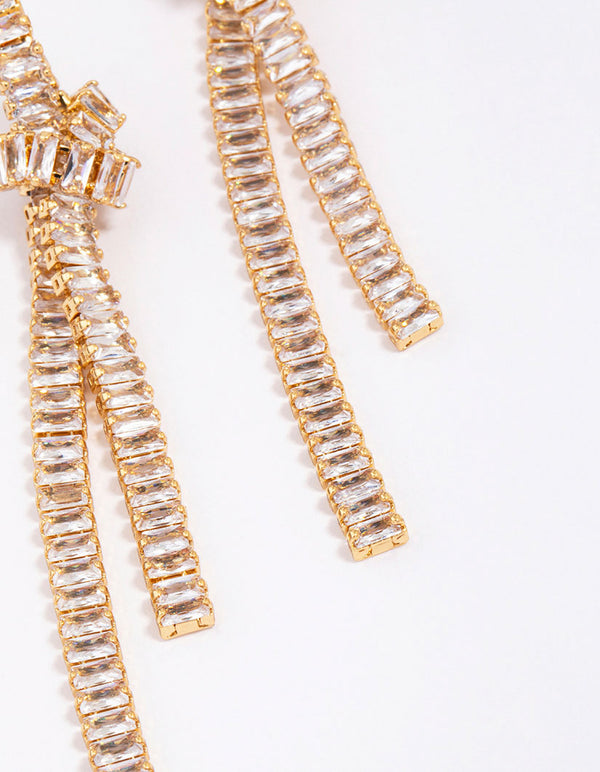 Gold Plated Cubic Zirconia Baguette Knotted Drop Earrings