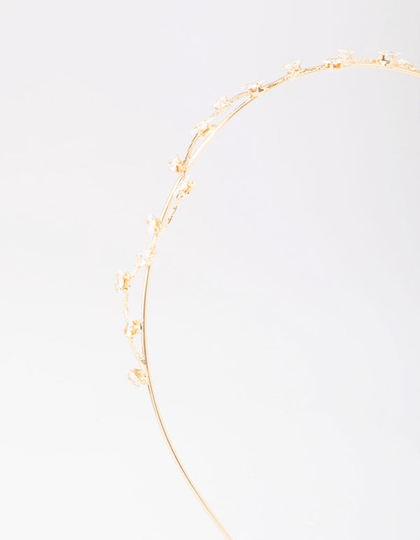 Gold Cubic Zirconia Dainty Vine Headband