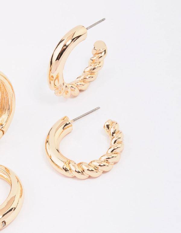 Gold Plain & Textured Hoop Earring Pack