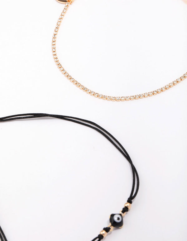 Gold Evil Eye Chain Anklet 3-Pack