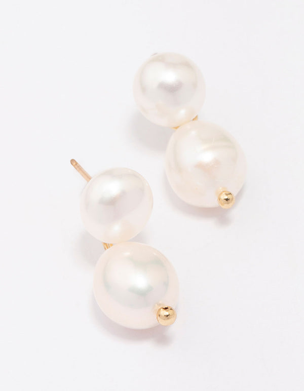 Gold Plated Freshwater Pearl Stud & Drop Earrings Set