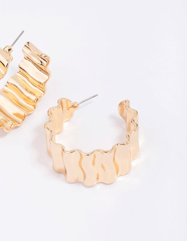 Gold Ribbed Chunky Hoop Earrings