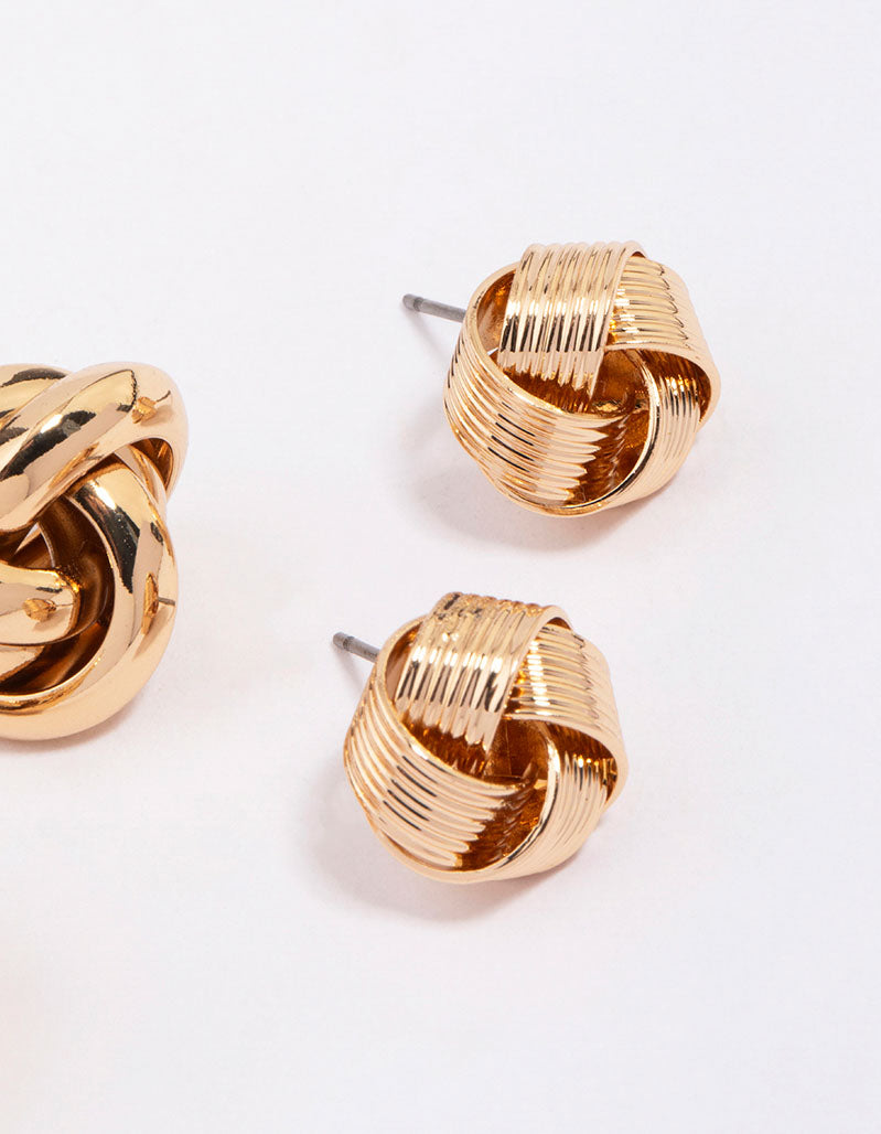 Gold Knotted Stud Earring Pack