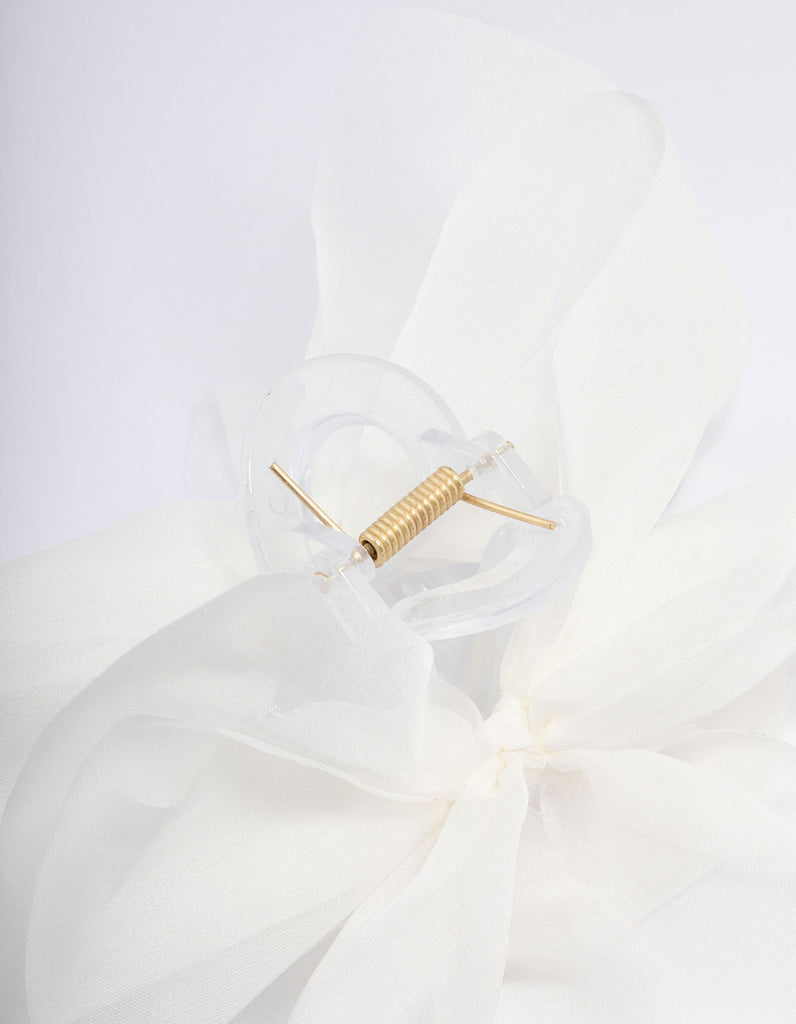White Fabric Large Chiffon Bow Hair Claw Clip Lovisa