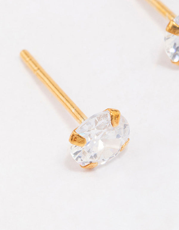 Gold Plated Sterling Silver Cubic Zirconia Stud Earrings
