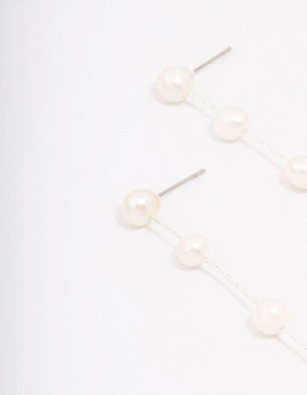 Silver Plated Freshwater Pearl Long Drop Earrings