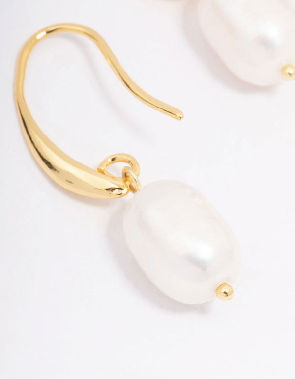 Gold Plated Freshwater Pearl Medium Hook Drop Earrings