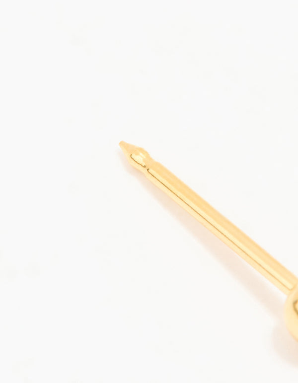 Highlighting a ball design crafted from 24K gold plated surgical stainless steel with stud closure detail view