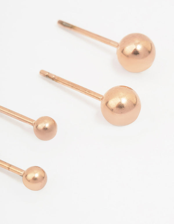 Rose Gold Plated Surgical Steel Graduating Ball Stud Earring Pack