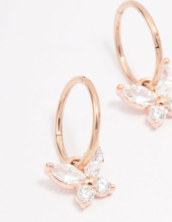 Rose Gold Plated Surgical Steel Butterfly Sleeper Hoop Earrings