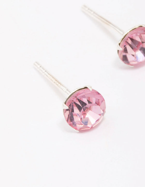 Sterling Silver Pink Czech Crystal Small Stud Earrings