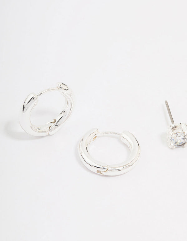 Silver Diamante Stud & Hoop Earring Pack