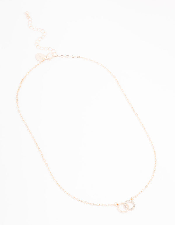 Rose Gold Interlocking Circular Diamante Pendant Necklace