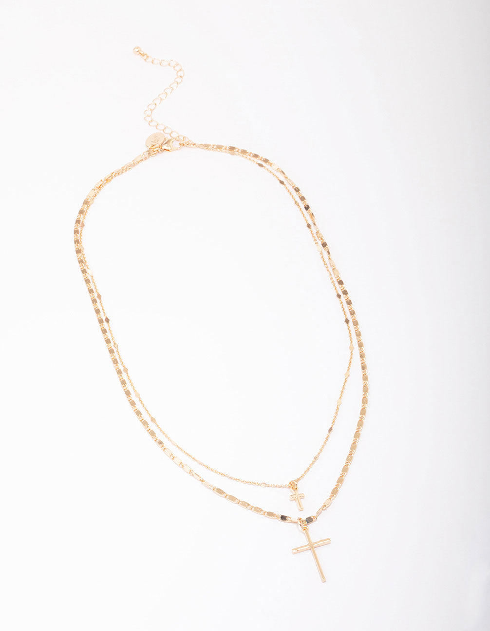 Gold Double Cross Layered Necklace