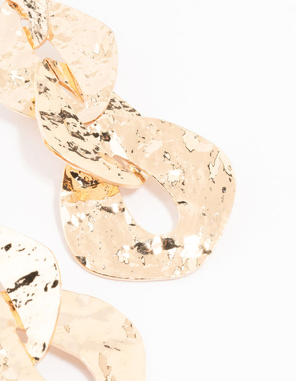 Gold Textured Chain Link Drop Earrings