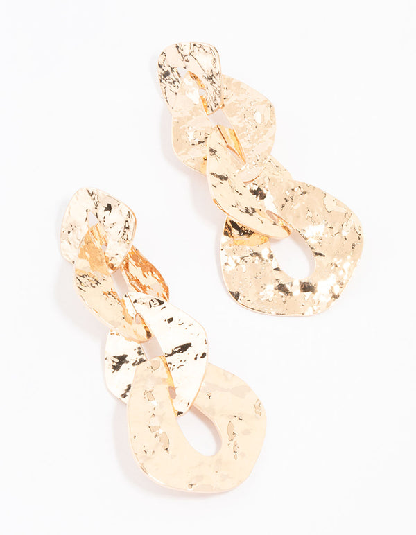 Gold Textured Chain Link Drop Earrings