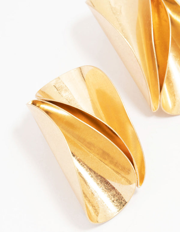 Worn Gold Folded Stud Earrings
