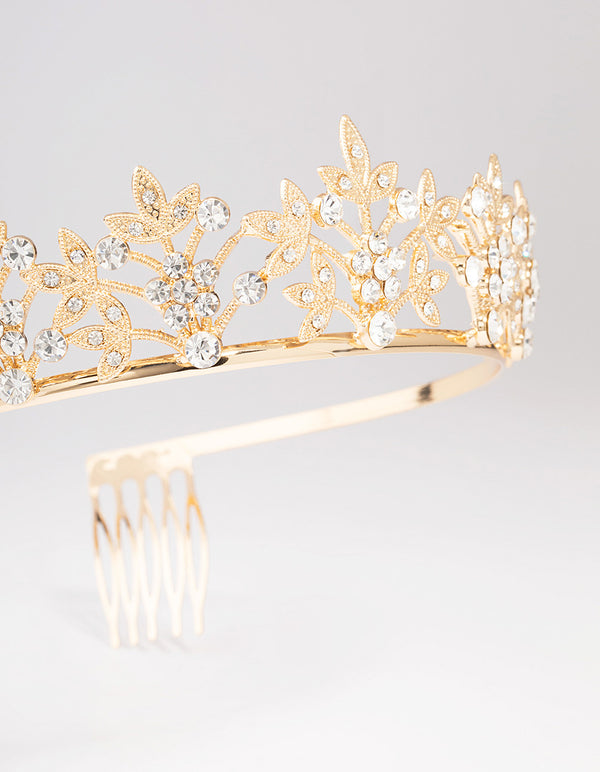 Gold Diamante Leaf Flower Crown