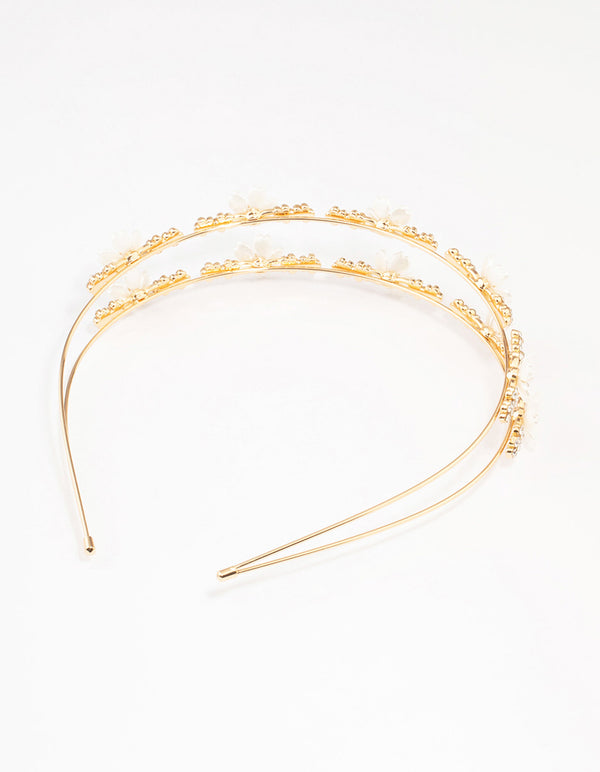 Gold Mini Crystal Flower Beaded Headband