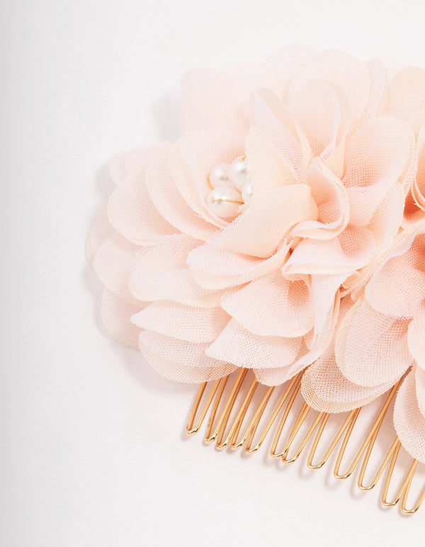Gold Triple Pink Flower Hair Comb