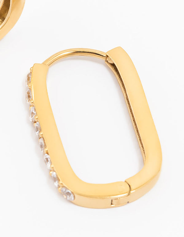 Gold Plated Surgical Steel Diamante Oval Hoop Earrings