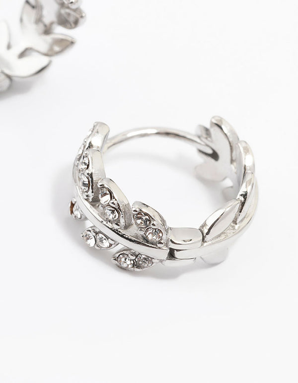 Surgical Steel Diamante Leaf Huggie Earrings