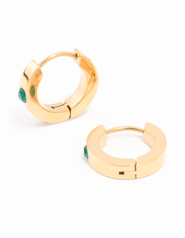 Gold Plated Surgical Steel Round Diamante Classic Huggie Earrings