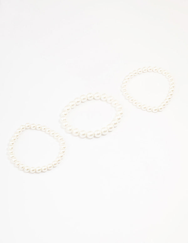 Gold Plated Freshwater Pearl Strand Bracelets 3-Pack