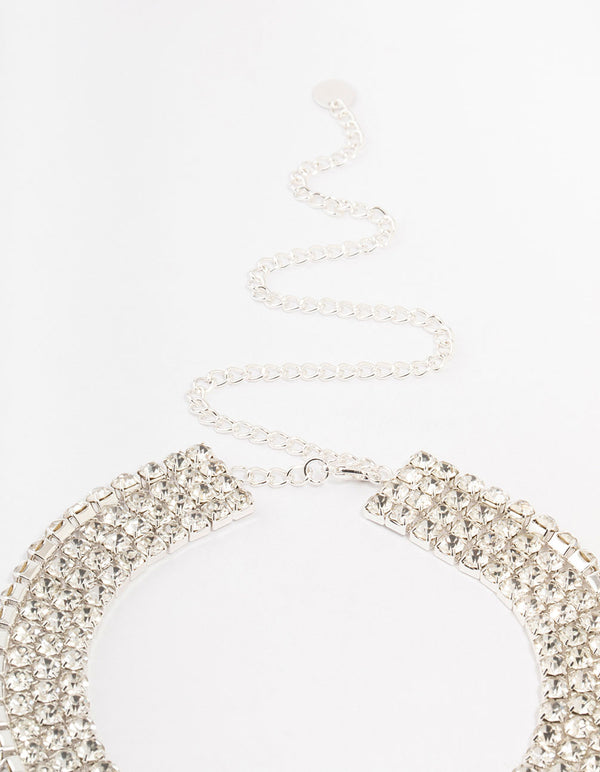 Silver Multi Row Diamante Necklace
