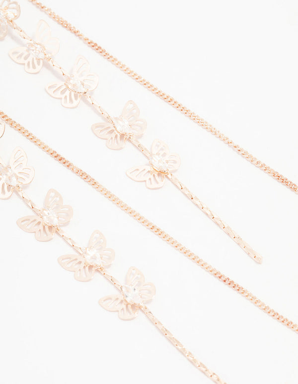 Rose Gold Butterfly Cubic Zirconia Drop Earrings