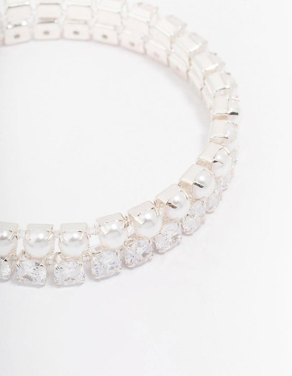 Silver Pearl Cubic Zirconia Bracelet