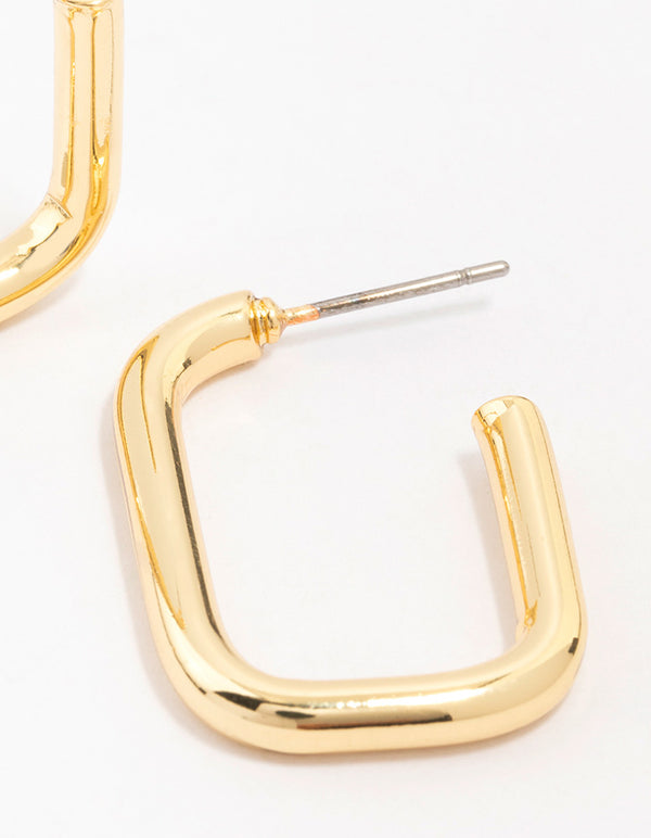 Gold Plated Brass Thin Rectangular Hoop Earrings