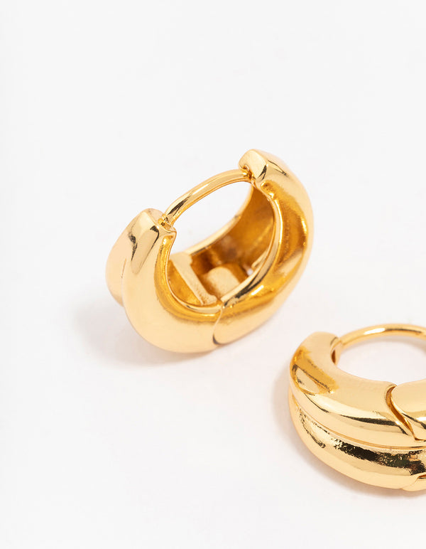 Gold Plated Brass Ribbed Hoop Earrings