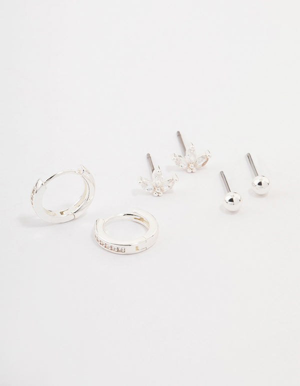 Silver Plated Brass Cubic Zirconia Marquise Earring 3-Pack