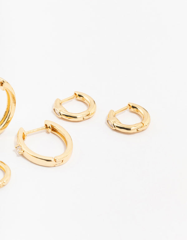 Gold Plated Brass Graduating Cubic ZIrconia Hoop Earrings