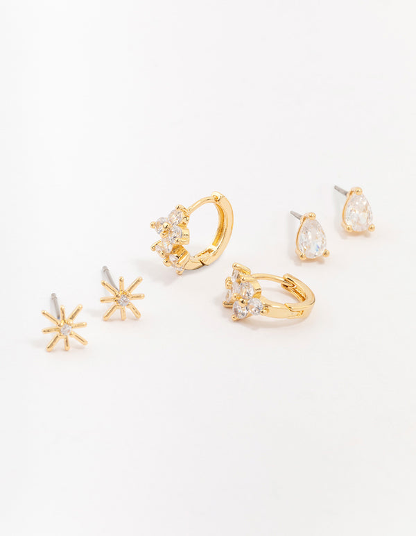 Gold Plated Brass North Star Earring 3-Pack
