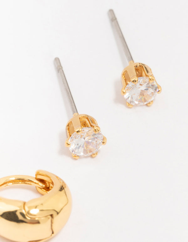 Gold Plated Brass Mini Hoop Earring 3-Pack