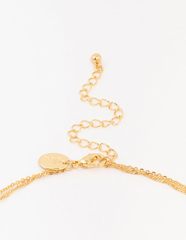 Gold Plated Brass Cubic Zirconia Cross Coin Layered Necklace