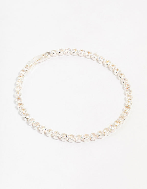Silver Plated Brass Single Classic Tennis Bracelet