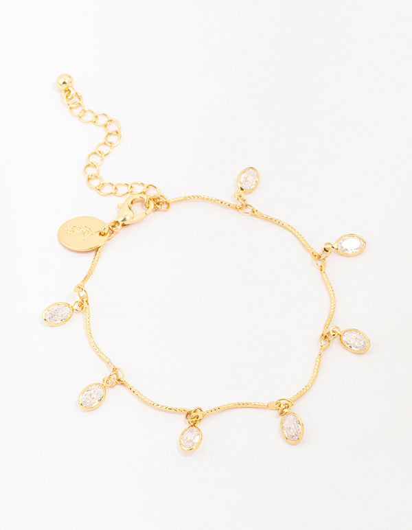 Gold Plated Brass Vine Crystal Charm Bracelet