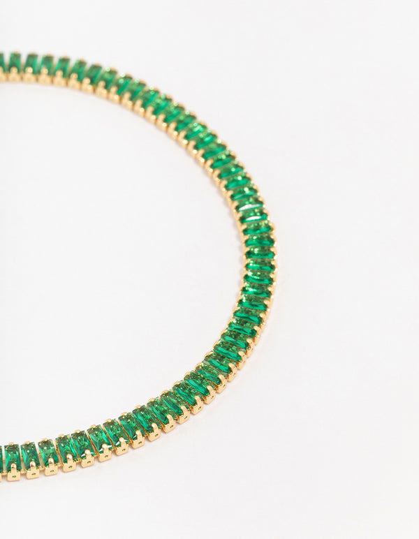 Gold Plated Brass Crystal Baguette Tennis Bracelet