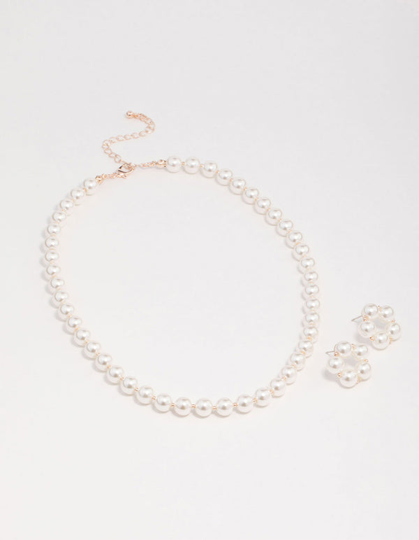 Pearl Flower Necklace & Earring Set