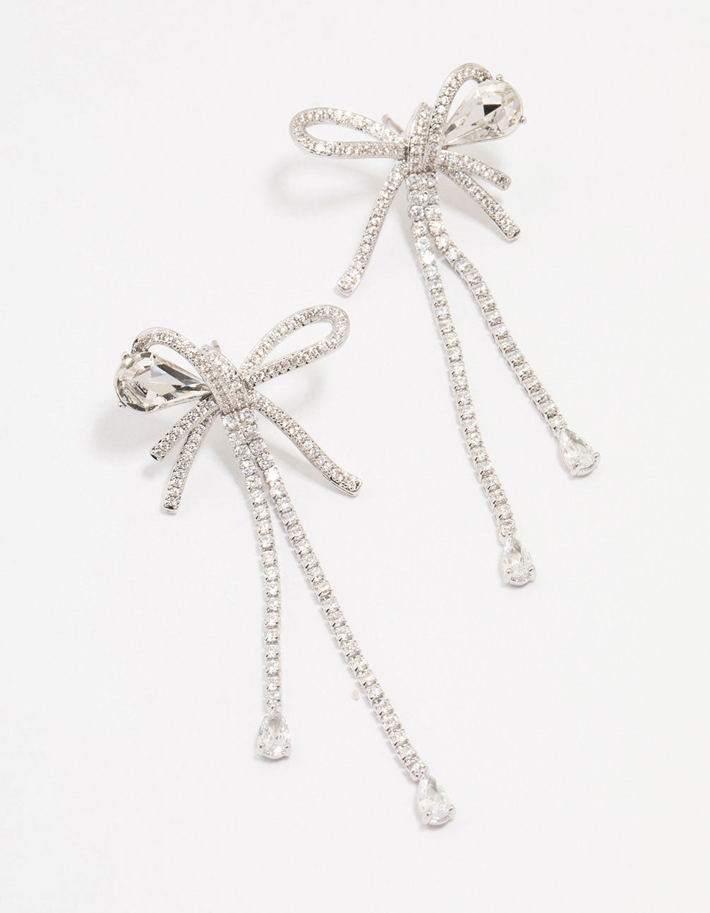 Silver Cubic Zirconia Large Bow Drop Earrings
