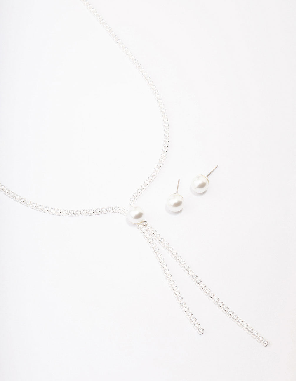 Silver Cubic Zirconia Lariat Necklace & Earring Set