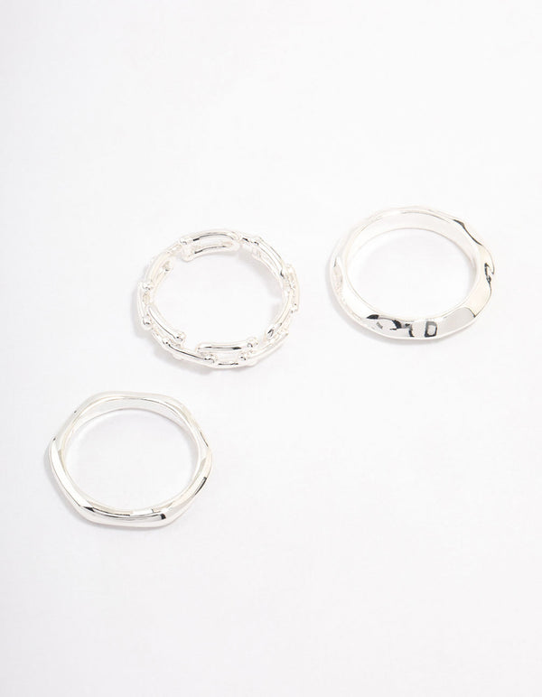 Discover this silver plated chain link stacking ring pack front view