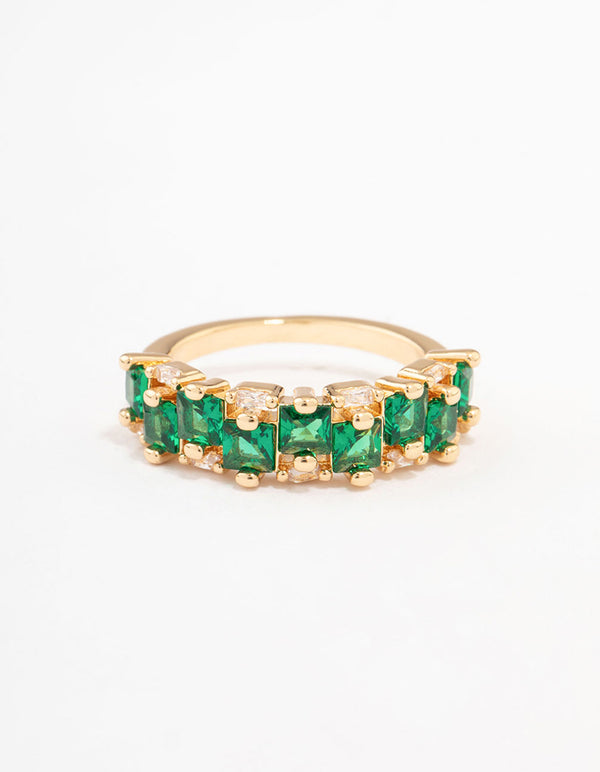Gold Plated Staggered Emerald Band Ring