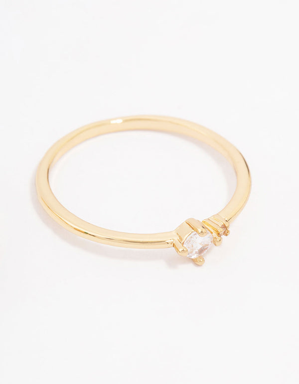 Presenting a gold plated elegant pear triple stacking ring with cubic zirconia in dainty style side detail view