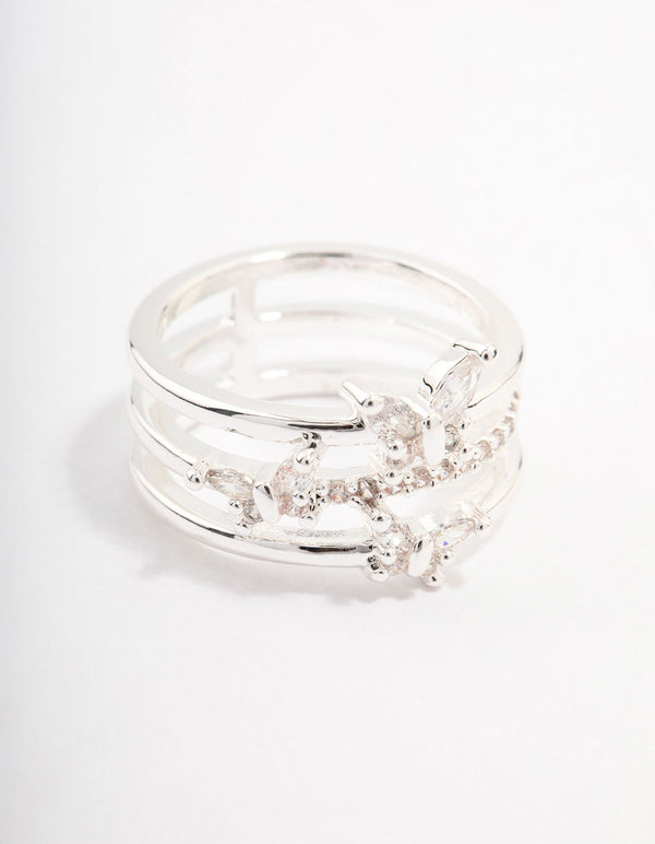 Beautifully crafted butterfly band ring in silver plated material front view