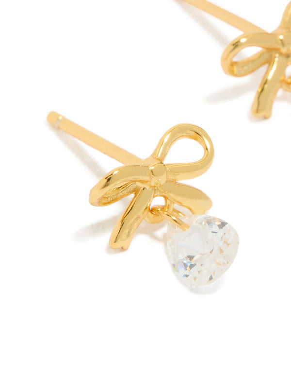 Gold Plated Sterling Silver Bow & Pear Earrings